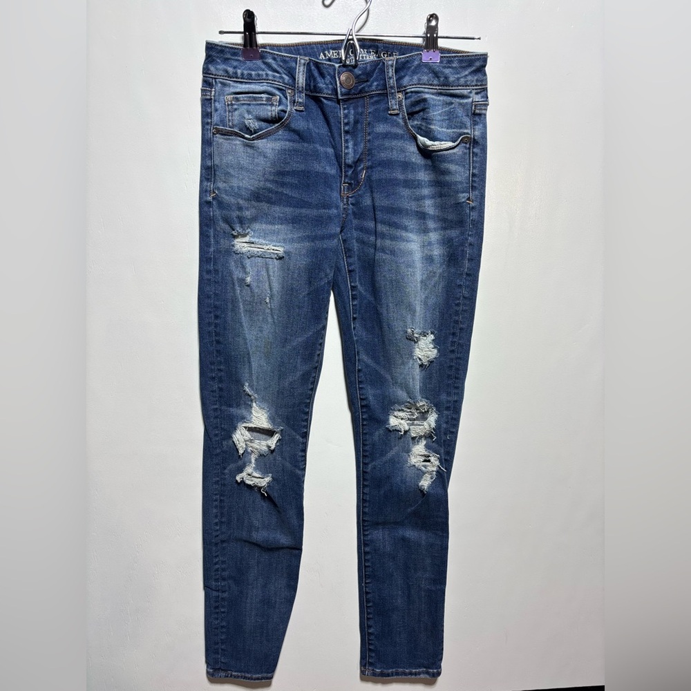American Eagle Outfitters Dark Blue Distressed Skinny Jeans